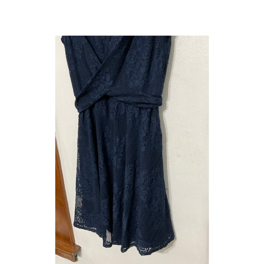Dark Blue Lace Tie Waist Mini Babydoll Dress Size 8 Medium Sleeveless Luxology - Picture 4 of 7
